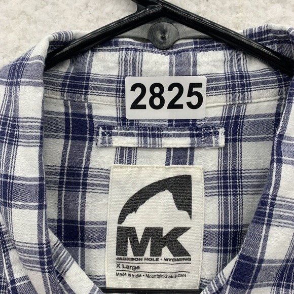 Mountain Khaki Button Up Shirt Mens XL X-Large Blue White Check Plaid Outdoors - Picture 13 of 13